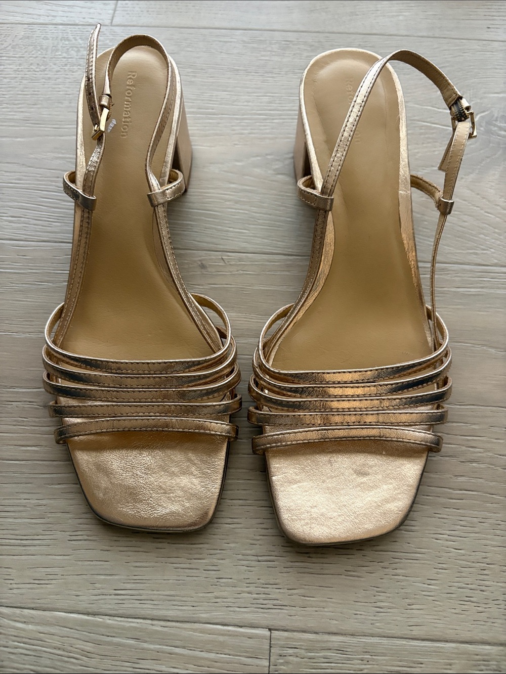 Reformation Eleonora Gold Heel Slingback Sandals - Picture 4 of 6